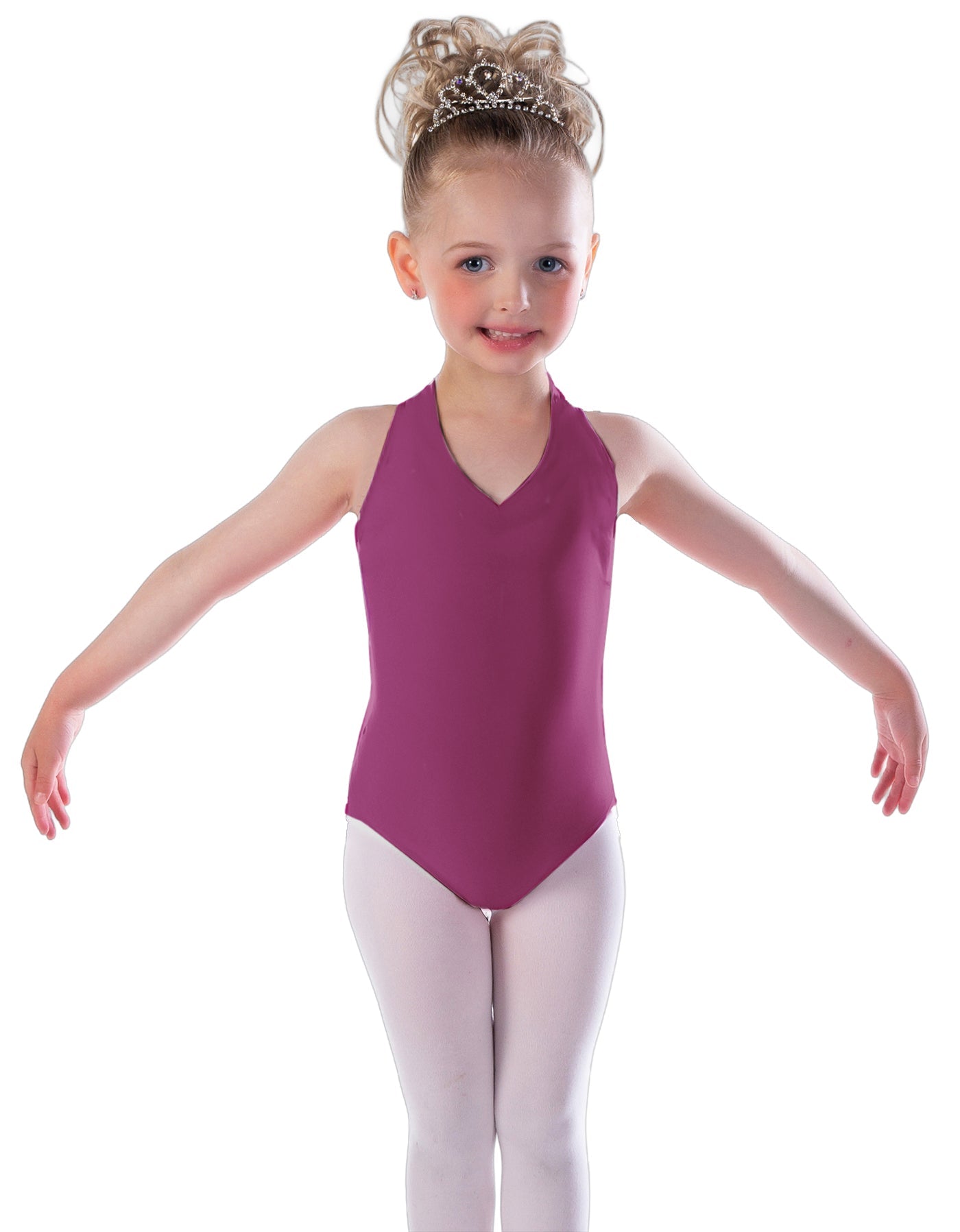 Solid Lycra Vneck Halter Leotard