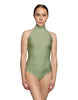 Solid Lycra Halter Leotard Low Back