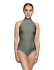 Solid Lycra Halter Leotard Low Back