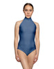 Solid Lycra Halter Leotard with Keyhole Back