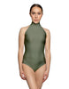 Solid Lycra Halter Leotard with Keyhole Back