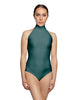 Solid Lycra Halter Leotard with Keyhole Back