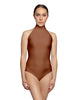 Solid Lycra Halter Leotard with Keyhole Back