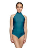 Solid Lycra Halter Leotard with Keyhole Back