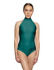 Solid Lycra Halter Leotard with Keyhole Back