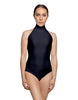 Solid Lycra Halter Leotard with Keyhole Back