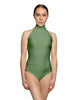 Solid Lycra Halter Leotard with Keyhole Back