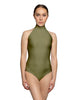 Solid Lycra Halter Leotard with Keyhole Back