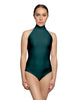 Solid Lycra Halter Leotard with Keyhole Back