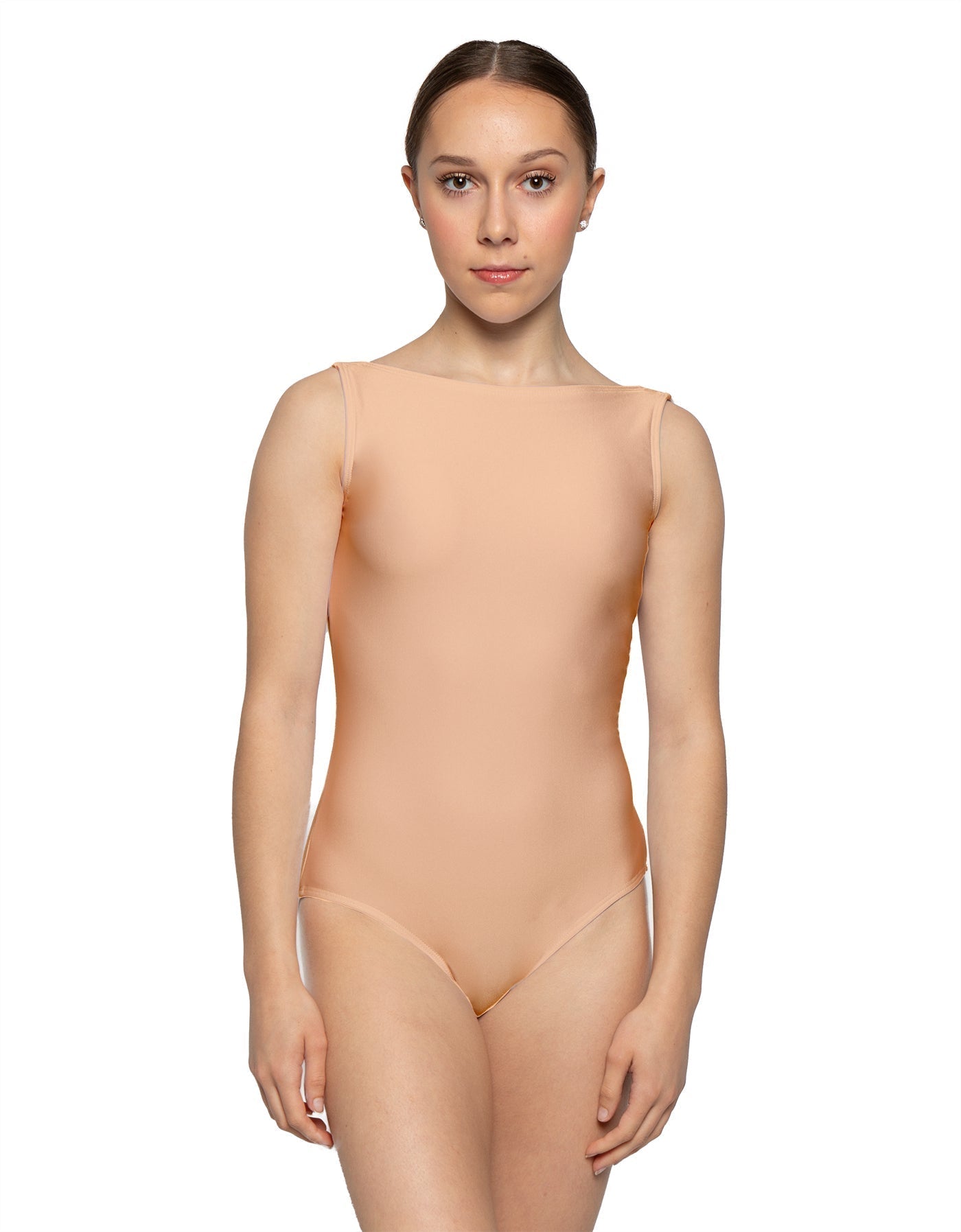 Solid Lycra Boatneck Tank Leotard with High Back