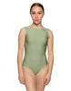 Solid Lycra Boatneck Tank Leotard with High Back