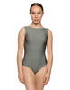 Solid Lycra Boatneck Tank Leotard with High Back