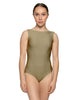 Solid Lycra Boatneck Tank Leotard with High Back
