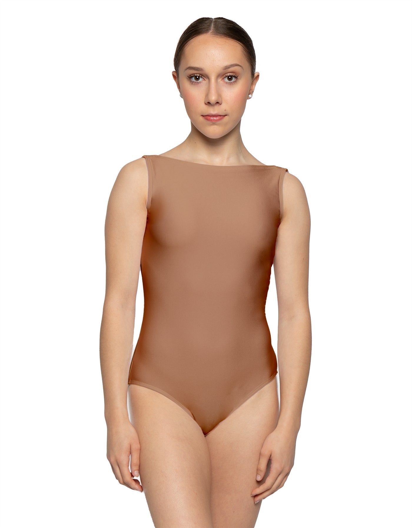 Solid Lycra Boatneck Tank Leotard with High Back