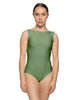 Solid Lycra Boatneck Tank Leotard with High Back