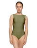 Solid Lycra Boatneck Tank Leotard with High Back