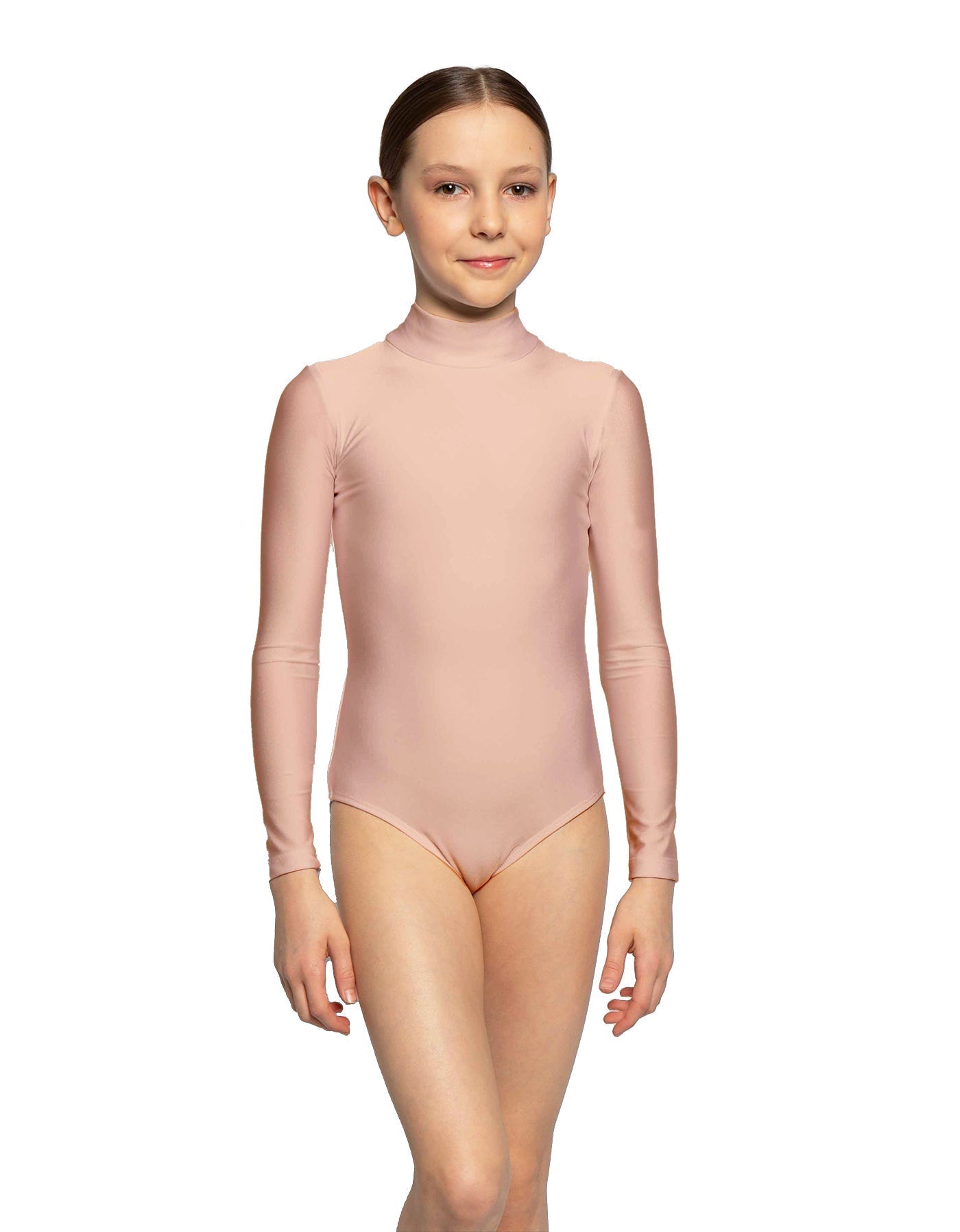Solid Lycra LS Tneck Zipper Back Leotard