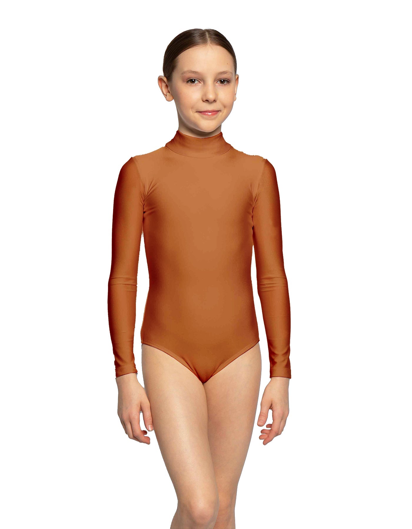 Solid Lycra LS Tneck Zipper Back Leotard