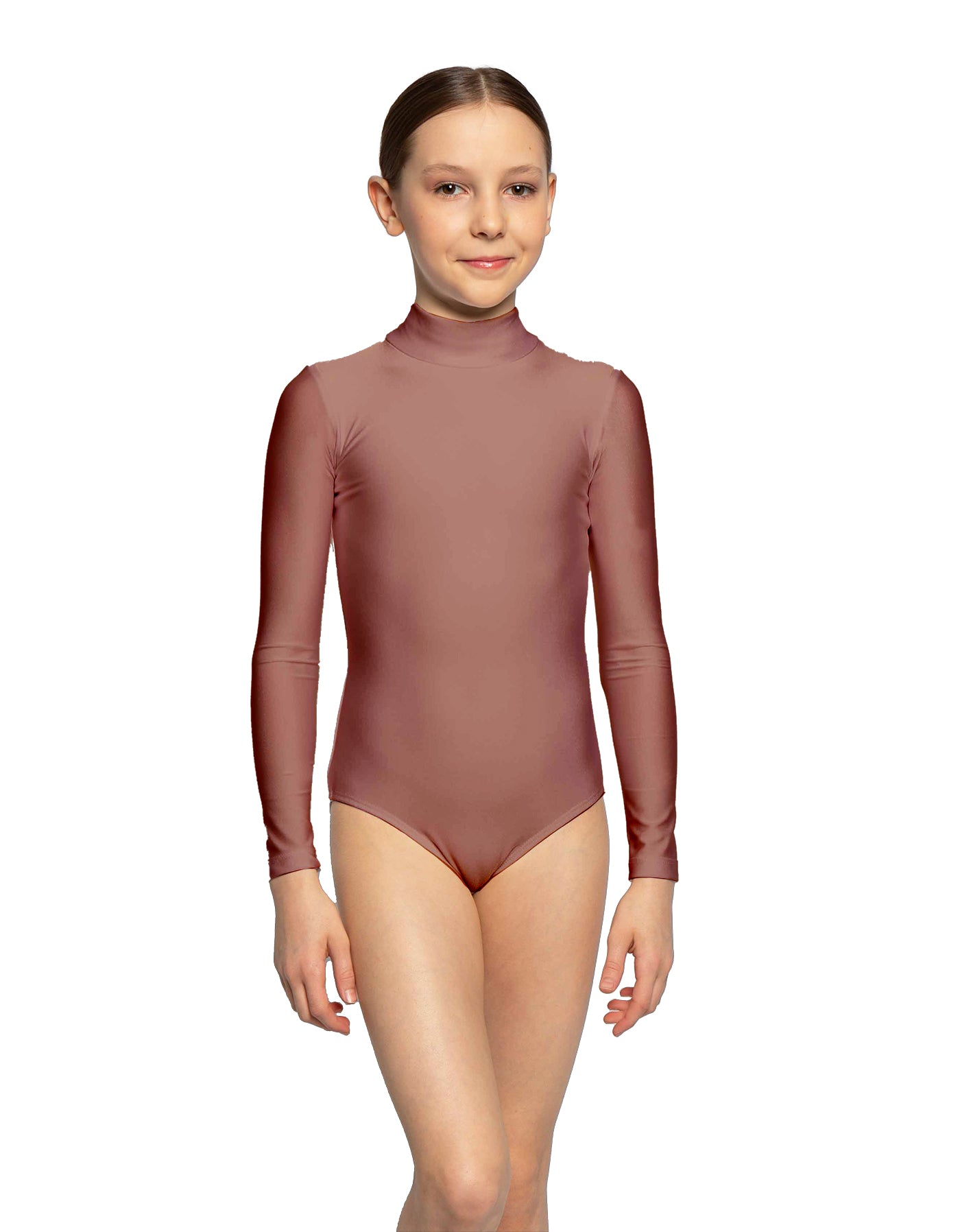 Solid Lycra LS Tneck Zipper Back Leotard