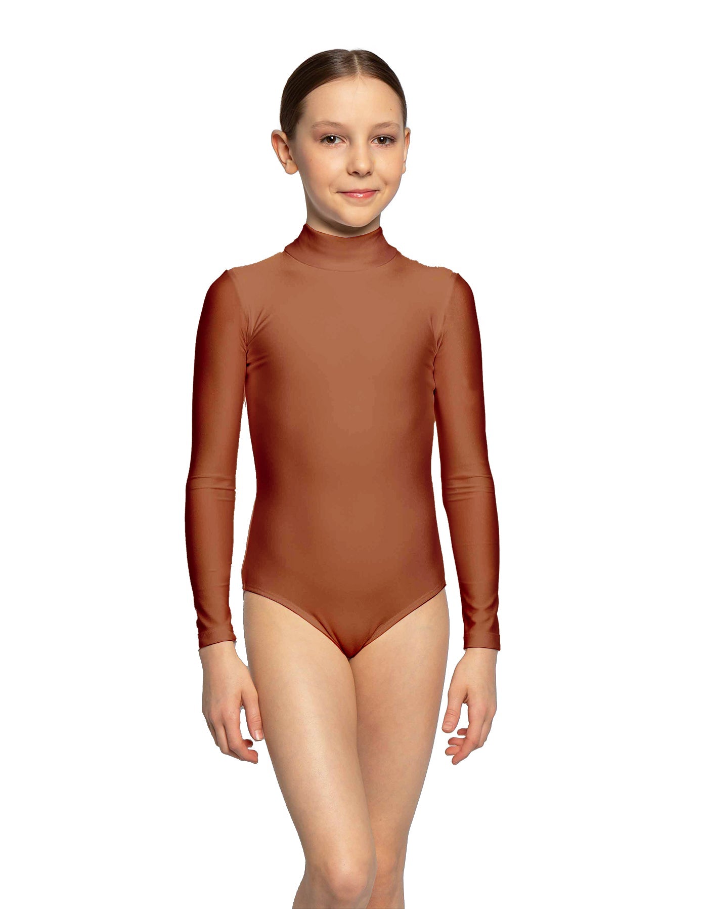Solid Lycra LS Tneck Zipper Back Leotard