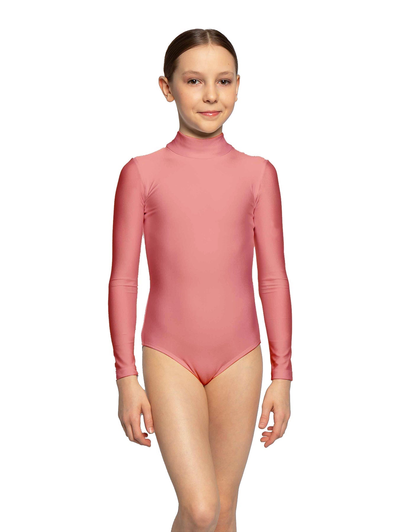 Solid Lycra LS Tneck Zipper Back Leotard