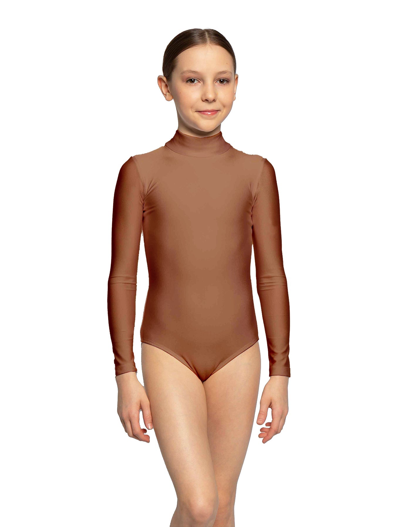 Solid Lycra LS Tneck Zipper Back Leotard