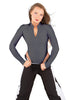 Solid Lycra LS TNeck Zipper Front Leotard High Cut Leg