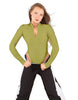 Solid Lycra LS TNeck Zipper Front Leotard High Cut Leg