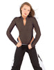 Solid Lycra LS TNeck Zipper Front Leotard High Cut Leg