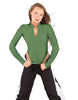 Solid Lycra LS TNeck Zipper Front Leotard High Cut Leg