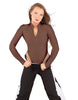Solid Lycra LS TNeck Zipper Front Leotard High Cut Leg