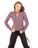 Solid Lycra LS TNeck Zipper Front Leotard High Cut Leg