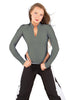 Solid Lycra LS TNeck Zipper Front Leotard High Cut Leg