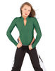 Solid Lycra LS TNeck Zipper Front Leotard High Cut Leg