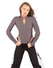 Solid Lycra LS TNeck Zipper Front Leotard High Cut Leg