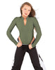 Solid Lycra LS TNeck Zipper Front Leotard High Cut Leg