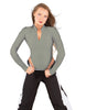 Solid Lycra LS TNeck Zipper Front Leotard High Cut Leg