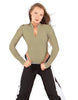 Solid Lycra LS TNeck Zipper Front Leotard High Cut Leg