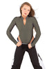 Solid Lycra LS TNeck Zipper Front Leotard High Cut Leg