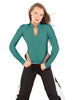Solid Lycra LS TNeck Zipper Front Leotard High Cut Leg