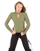 Solid Lycra LS TNeck Zipper Front Leotard High Cut Leg