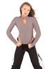 Solid Lycra LS TNeck Zipper Front Leotard High Cut Leg