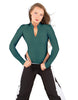 Solid Lycra LS TNeck Zipper Front Leotard High Cut Leg