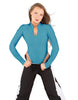 Solid Lycra LS TNeck Zipper Front Leotard High Cut Leg