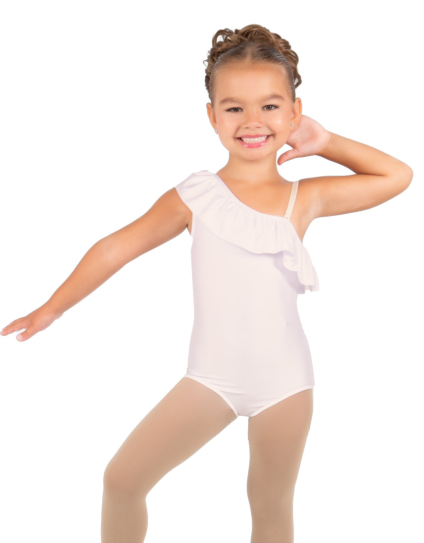 Solid Lycra One Shoulder w Ruffle Leotard