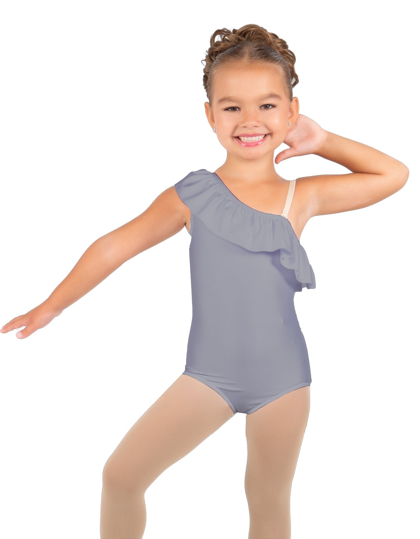 Solid Lycra One Shoulder w Ruffle Leotard