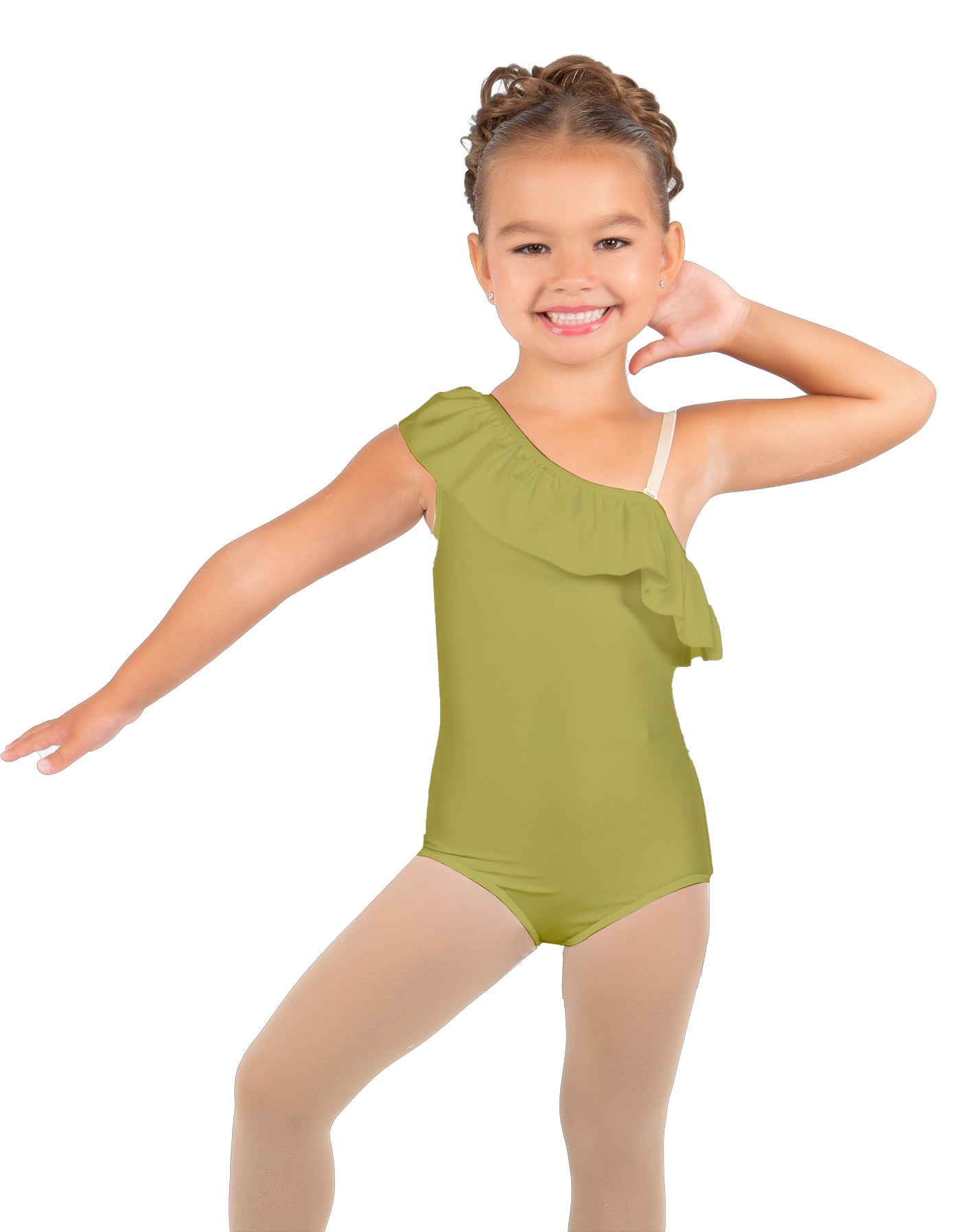 Solid Lycra One Shoulder w Ruffle Leotard