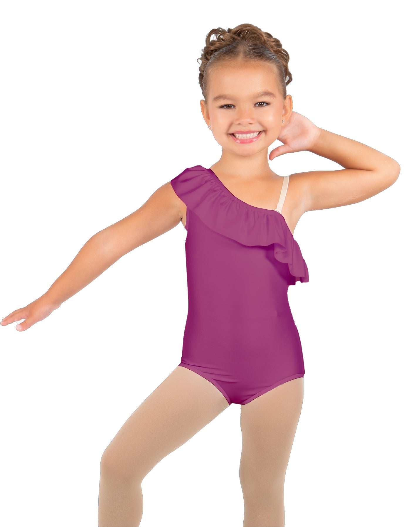Solid Lycra One Shoulder w Ruffle Leotard