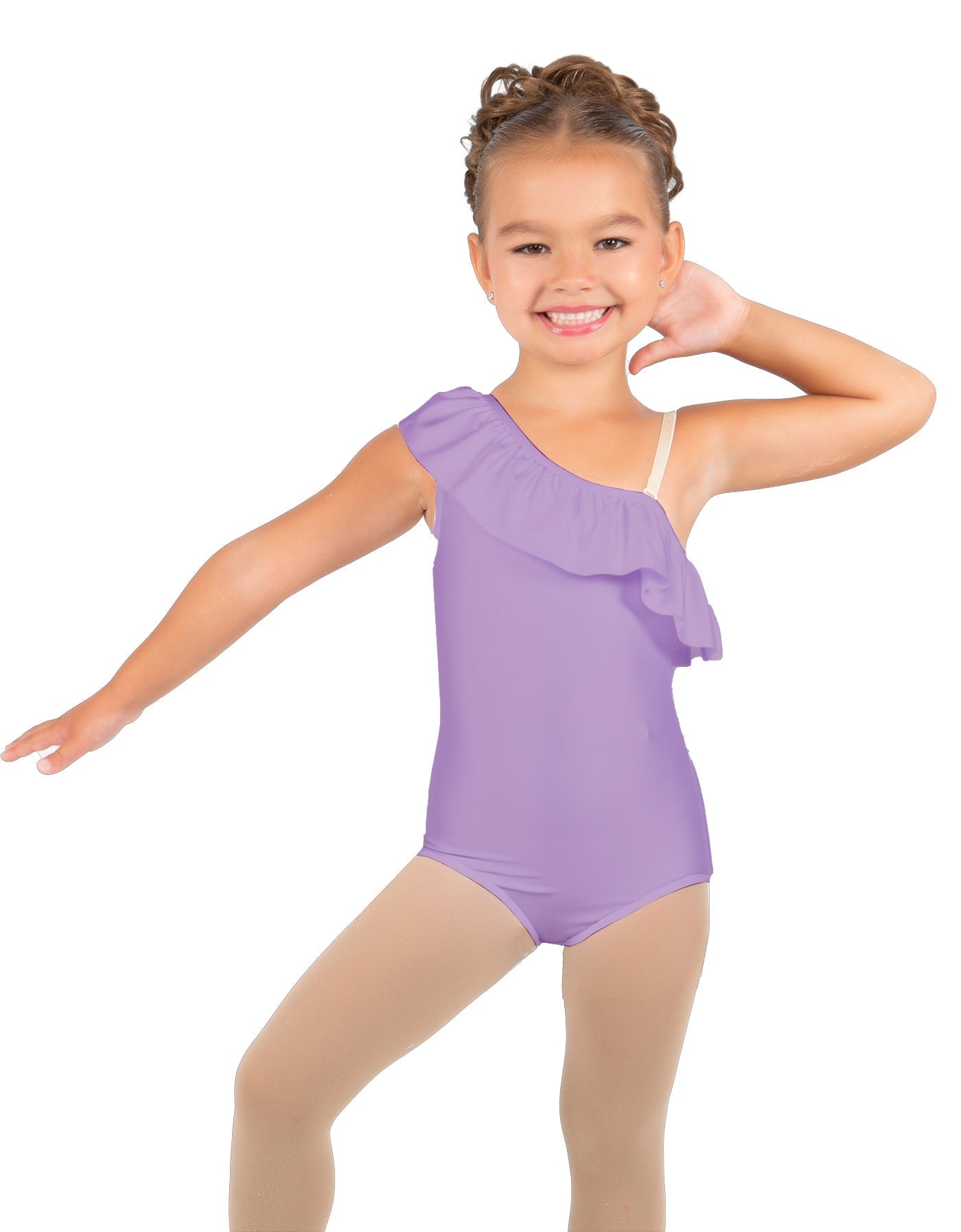 Solid Lycra One Shoulder w Ruffle Leotard