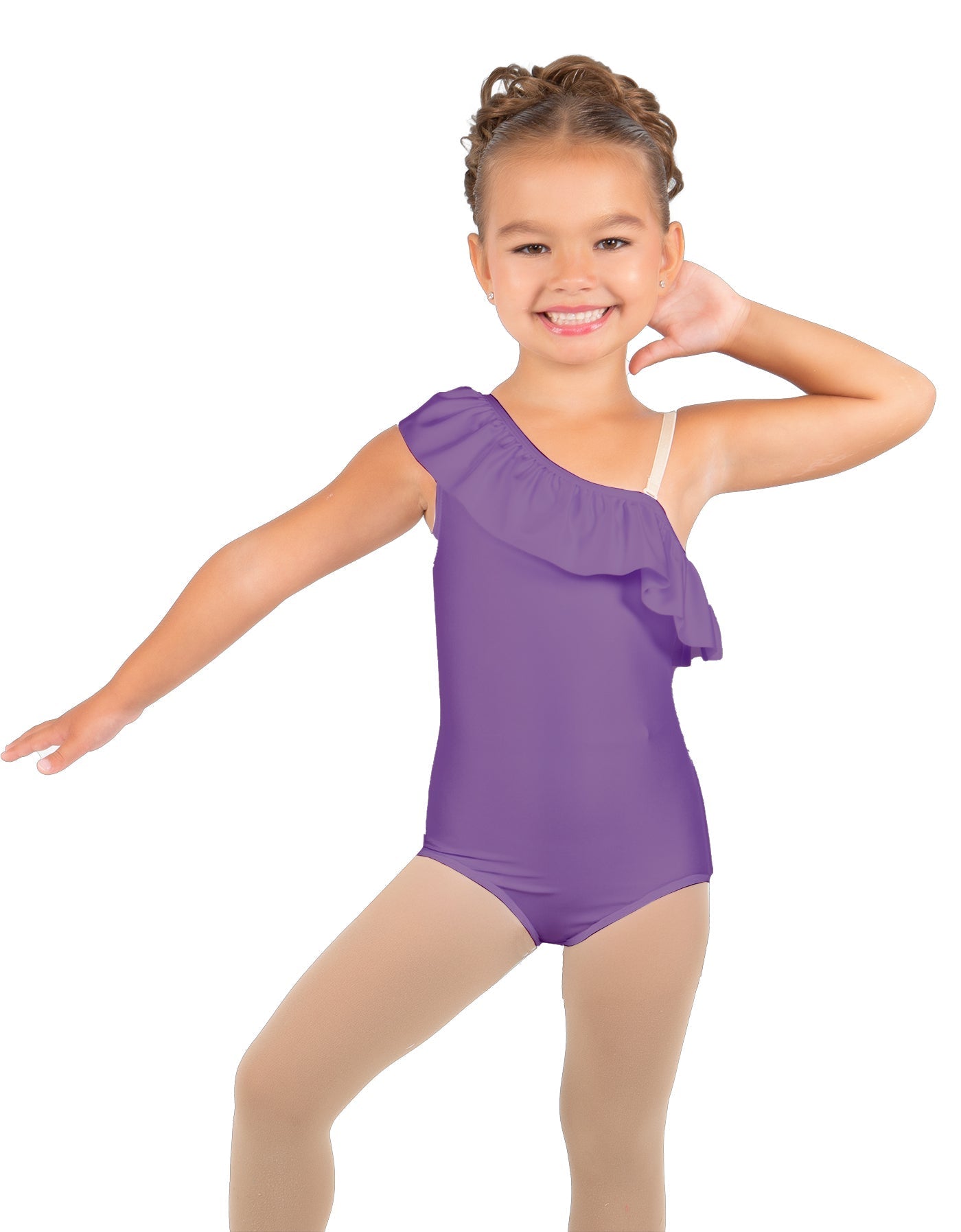Solid Lycra One Shoulder w Ruffle Leotard